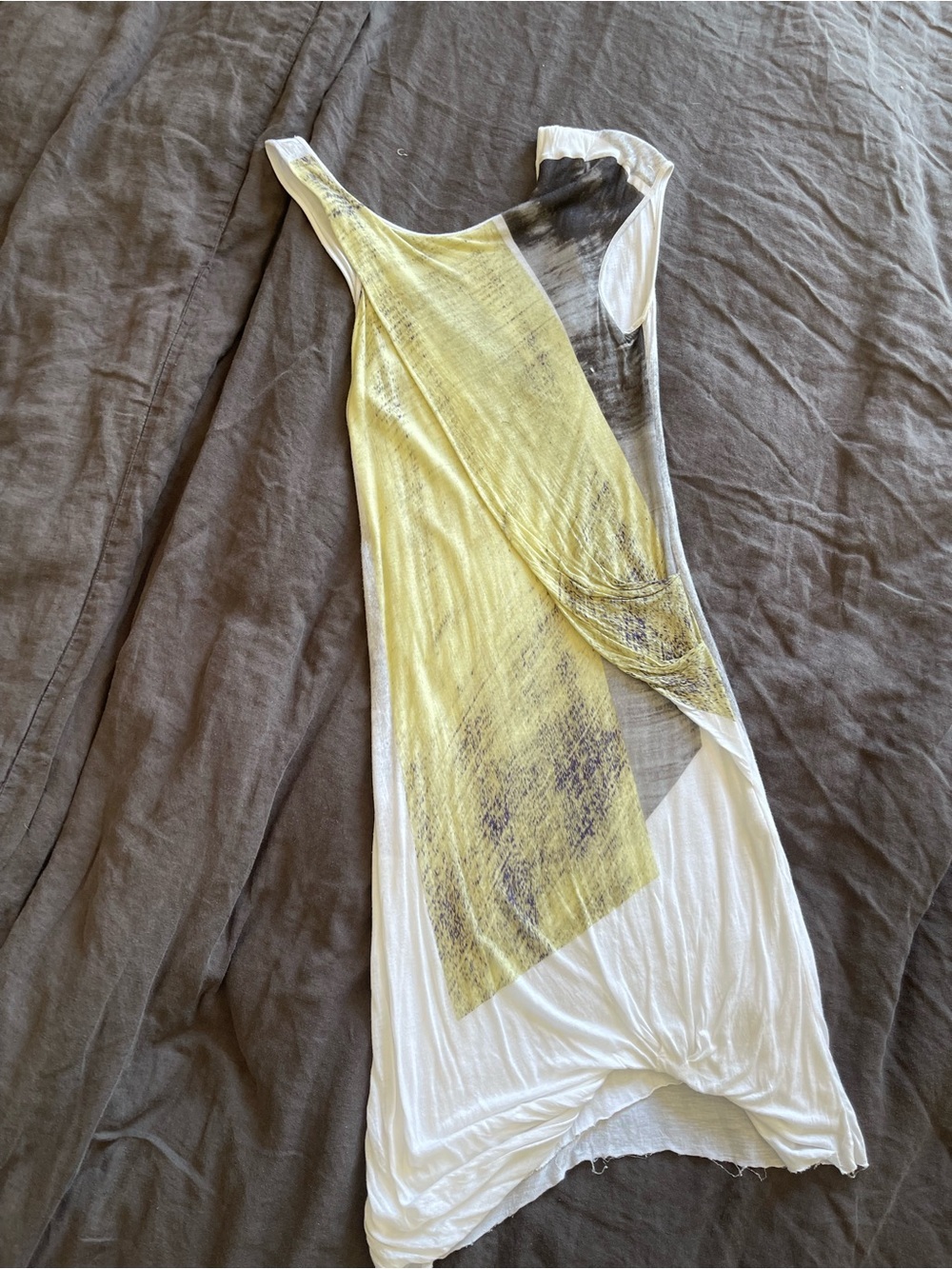 Helmut Lang White and Yellow Draped Tank Dress